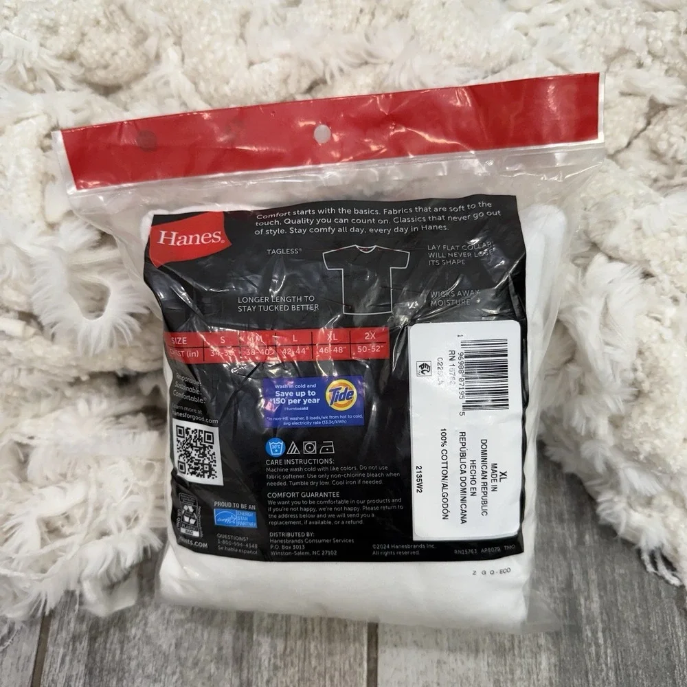 Hanes Men's Tagless White T-Shirts 2-Pack  Size XL Soft & Breathable - NEW‎ - Picture 2 of 4